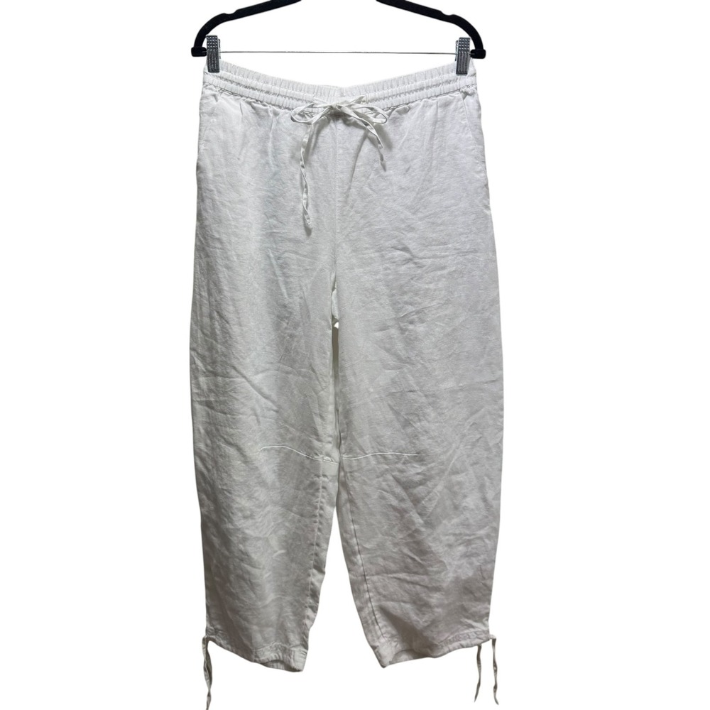 Charter Club Linen Barrel Coastal Grandma Quiet Luxury Wide Leg Pants S White